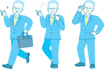 指差しするスーツ姿の男性イラストセット