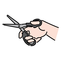 持ち手が黒のハサミを持っているイラスト
