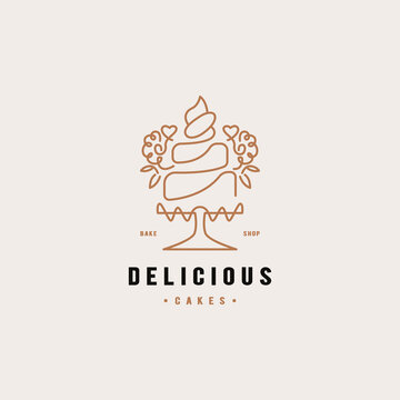 cake wedding icon, delicious cake icon for bakery shop logo design