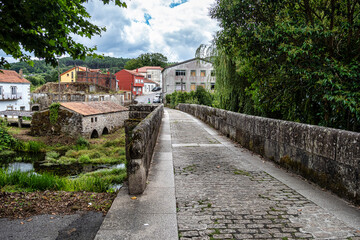 Bridge over the Traba River Before Flowing Into The Ria in Noia, La Coruna, Galicia, Spain.
