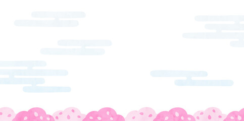 桜並木　雲　白背景