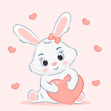 valentino day rabbit with heart on pink background

