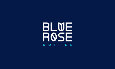 Obraz premium illustration vector graphic designs, logotype typography logo, blue rose coffee, simple modern elegance style