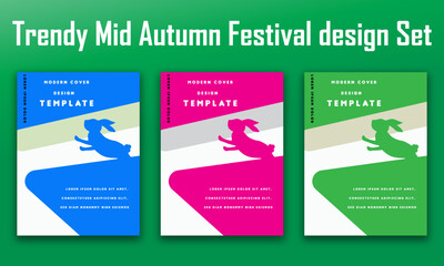 Trendy Mid Autumn Festival design Set of backgrounds, greeting cards, posters