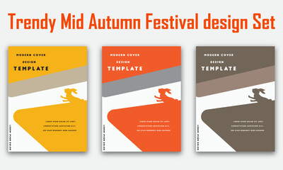 Trendy Mid Autumn Festival design Set of backgrounds, greeting cards, posters