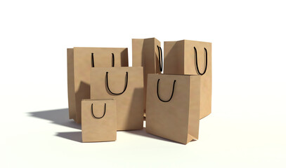 Shopping bags 3D rendering in white background for banner or shopping promotion background etc. 