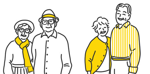 ２組の笑顔の老夫婦のイラスト