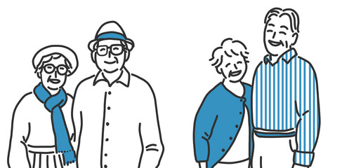２組の笑顔の老夫婦のイラスト