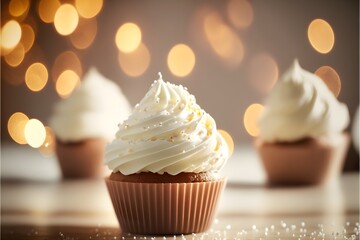 Delicious cupcakes with birthday decoration