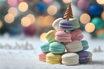 Obraz premium High quality image of colorful macarons candies representing a christmas tree