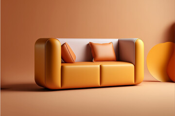 Modern sofa with pillows concept in a room with natural lighting. Generative AI illustration