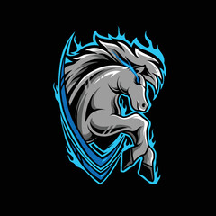 angry horse mascot vector design on a shield, can be used for t-shirt design, mascot design, posters, emblems, etc.