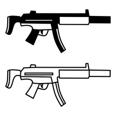 black and white submachine gun weapon vector illustration