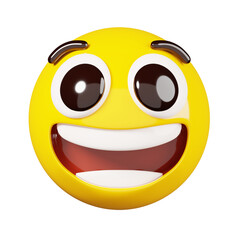 Smile emoji with open mouth. Yellow face smiling emoji. Popular chat elements. Trending emoticon. 3D Render Illustration
