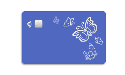 Blue bank card with silver butterflies