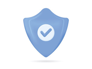 Shield check mark icon. 3d Security guaranteed icon