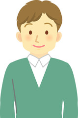 イラスト素材：ニッコリ笑う若い男性の上半身（透過背景）
