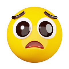 Sad emoji with big eyes. Yellow face emoji. Popular chat elements. Trending emoticon. 3D Render Illustration