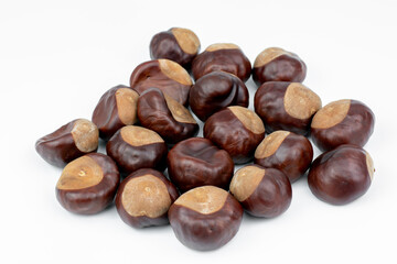 Chestnuts isolated on white background.