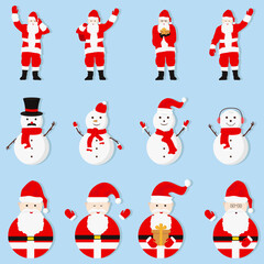 Collection of santa claus. Cute Santa Claus celebrating Christmas and New Year. Happy Santa with gifts. Cartoon character with different emotions Santa