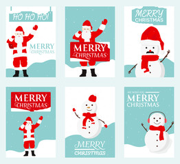 Vector Merry Christmas greeting card saying cute santa claus with happy smile on christmas full of blessings.
