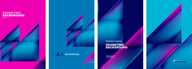 Set of abstract backgrounds - overlapping triangles with fluid gradients design. Collection of covers, templates, flyers, placards, brochures, banners