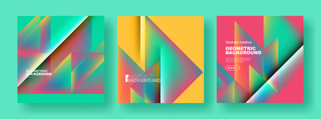 Set of abstract backgrounds - overlapping triangles with fluid gradients design. Collection of covers, templates, flyers, placards, brochures, banners