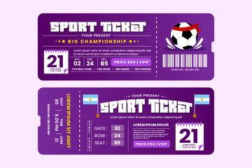 Football tournament sport event ticket design template easy to customize