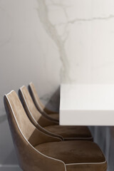 soft brown chairs near white table at modern kitchen
