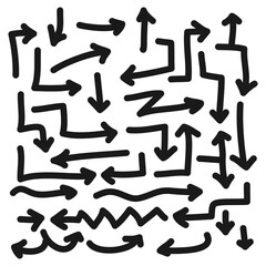 Doodle Arrows icons Set. arrow icon with various directions. hand drawn style. isolated on a white background. vector illustration