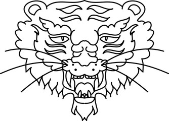 Tiger face sticker vector.Tiger head traditional tattoo.Vector of Japanese tiger for sticker or printing on T-shirt.line for doodle art and illustration for coloring book.