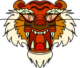 Tiger face sticker vector.Tiger head traditional tattoo.Vector of Japanese tiger for sticker or printing on T-shirt.line for doodle art and illustration for coloring book.
