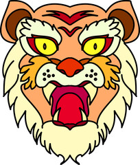 Tiger face sticker vector.Tiger head traditional tattoo.Vector of Japanese tiger for sticker or printing on T-shirt.line for doodle art and illustration for coloring book.