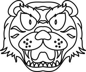 Tiger face sticker vector.Tiger head traditional tattoo.Vector of Japanese tiger for sticker or printing on T-shirt.line for doodle art and illustration for coloring book.