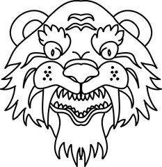 Tiger face sticker vector.Tiger head traditional tattoo.Vector of Japanese tiger for sticker or printing on T-shirt.line for doodle art and illustration for coloring book.