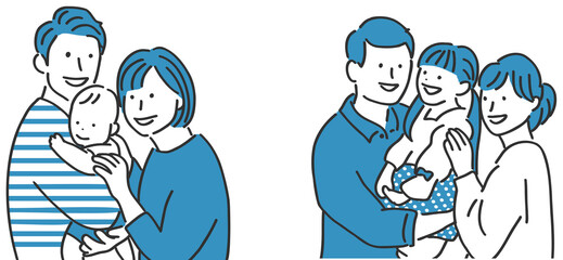 若いファミリーのイラストのセット