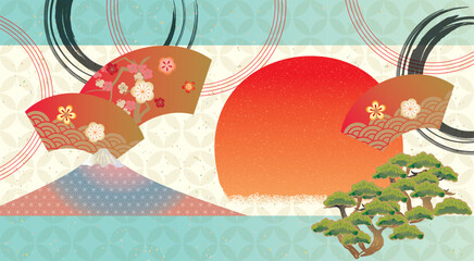 美しい富士山　和風背景イラスト