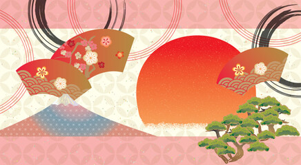 美しい富士山　和風背景イラスト