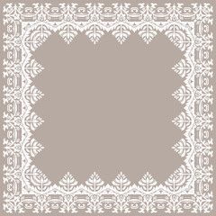 Classic vector vintage square frame with arabesques and orient elements. Abstract brown and white ornament with place for text. Vintage pattern