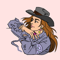 girl in a hat vector for card illustration background