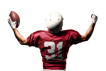Football Player with a  Red uniform on a transparent background. PNG file.