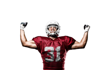 Football Player with a  Red uniform on a transparent background. PNG file.