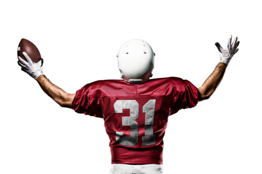 Football Player with a  Red uniform on a transparent background. PNG file.