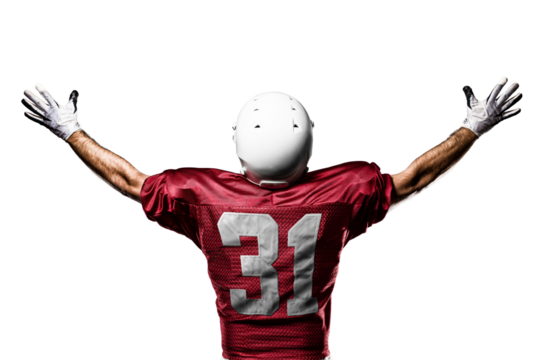 Football Player with a  Red uniform on a transparent background. PNG file.