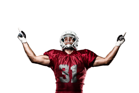 Football Player with a  Red uniform on a transparent background. PNG file.