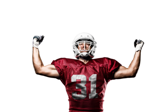 Football Player with a  Red uniform on a transparent background. PNG file.