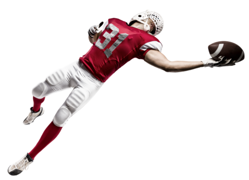Football Player with a  Red uniform on a transparent background. PNG file. - Powered by Adobe