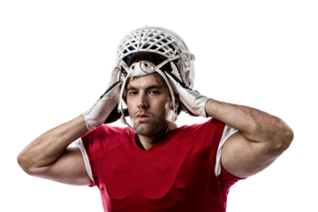 Football Player with a  Red uniform on a transparent background. PNG file.