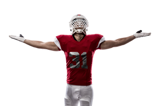 Football Player with a  Red uniform on a transparent background. PNG file.
