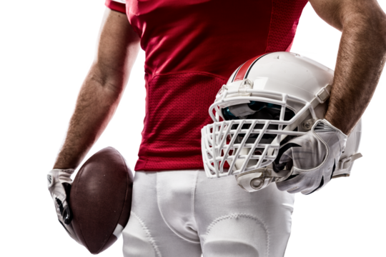 Football Player with a  Red uniform on a transparent background. PNG file.